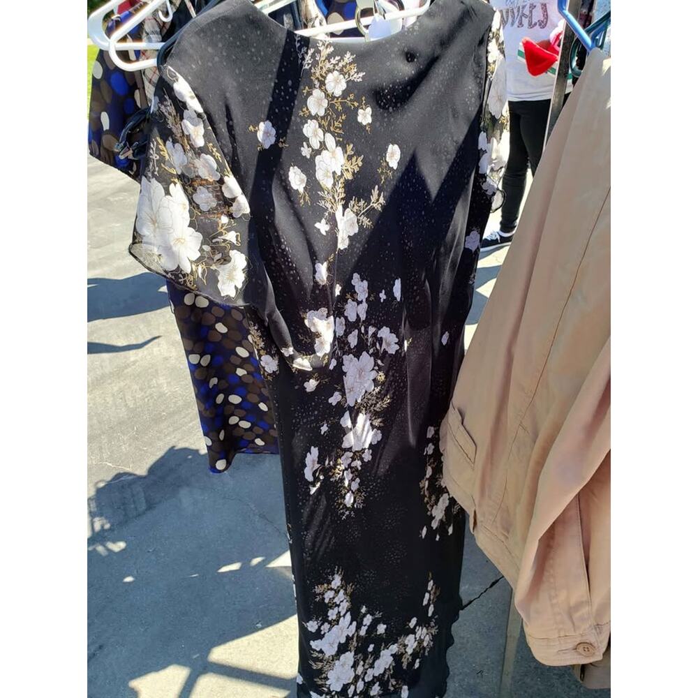 Pretty CDC Black & White Floral Dress w/ Chiffon Overlay - Size 12 - Picture 3 of 6